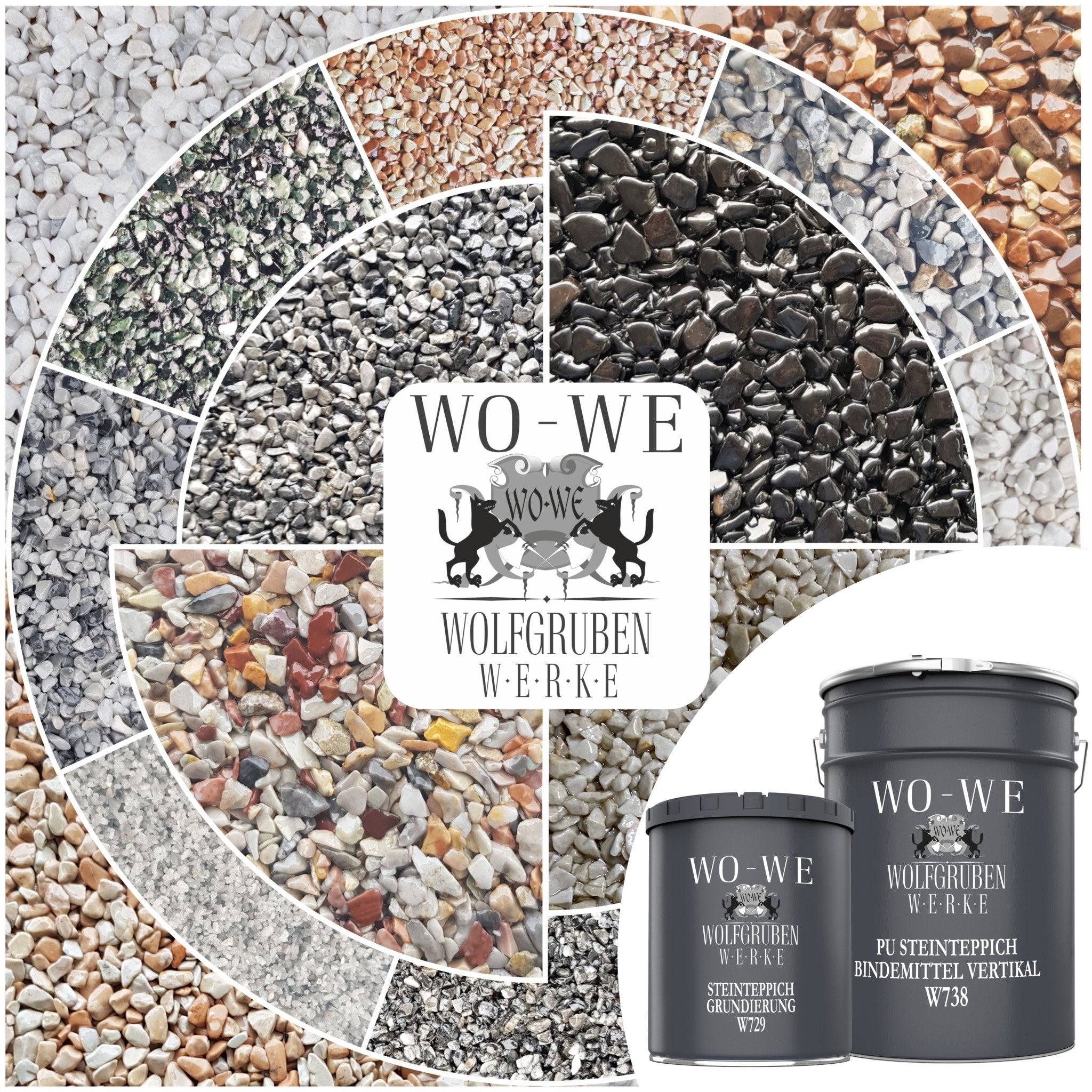 Steinteppich Set Vertikal | Wand, Treppe, Sockel & Stufe | W740 Natursteinteppich mit Grundierung & PU Bindemittel | Korngröße 1 - 4mm - WO - WE.SHOP