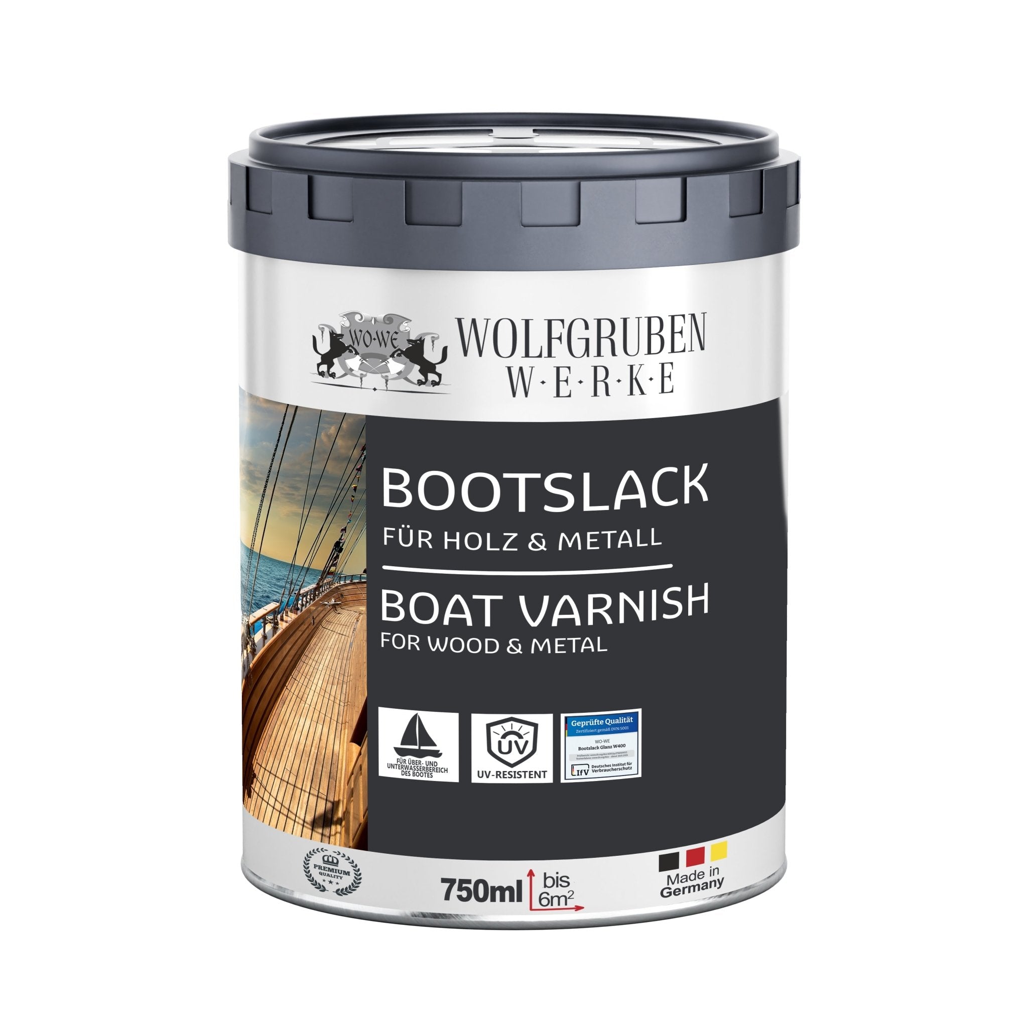 Bootslack Bootsfarbe Schiffslack Holzlack Seidenglänzend für Holz Boot Schiff W400 0,75 - 5L - WO - WE.SHOP