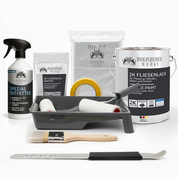 Kit complet de rénovation peinture carrelage 2K, incluant dégraissant et accessoires – Pour cuisine, salle de bains, carrelages muraux et de sol, 2,5–5 kg