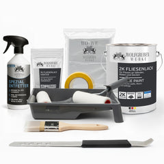 Complete 2K tile paint renovation set incl. degreaser & accessories - For kitchen, bathroom, wall & floor tiles 2.5-5 kg